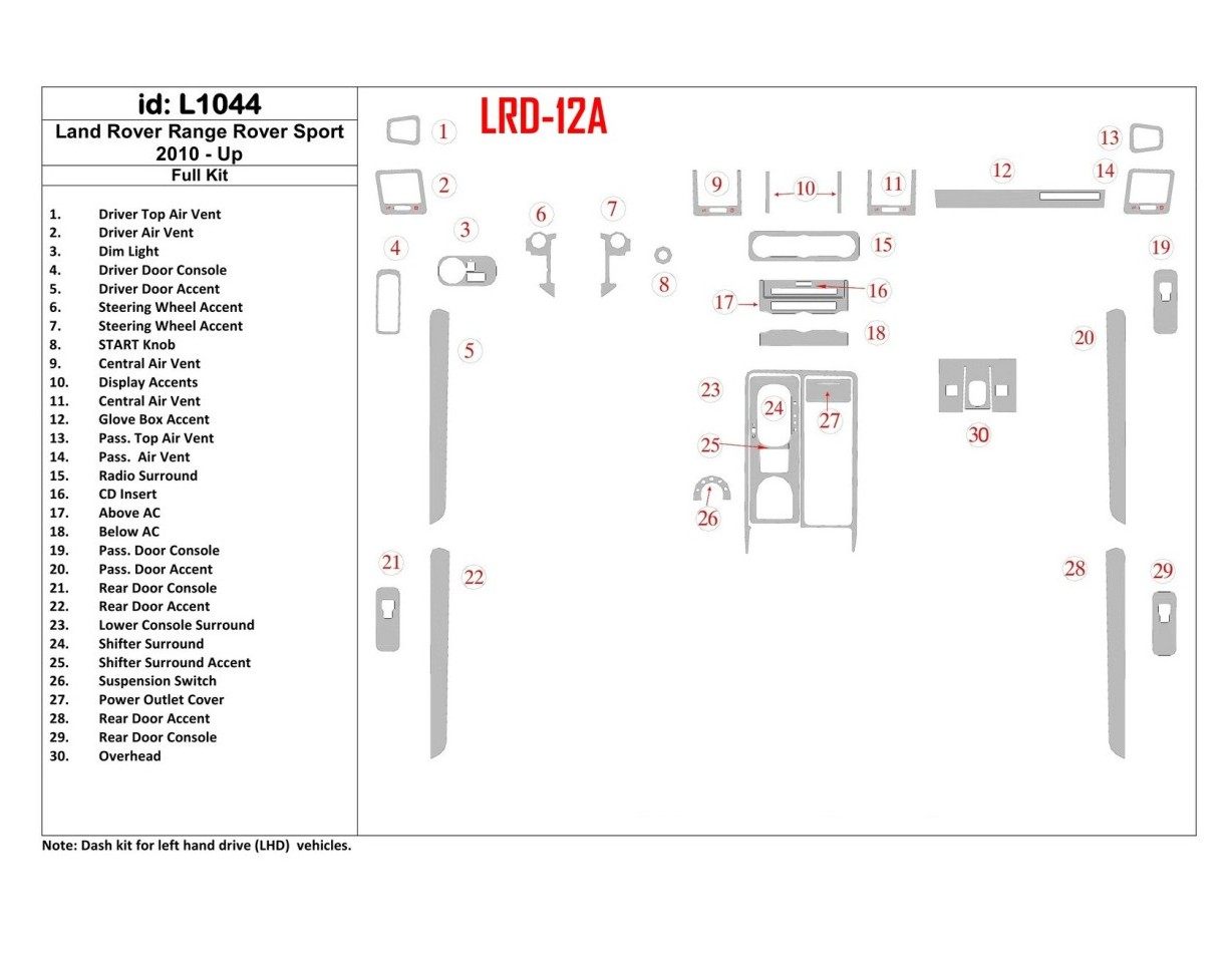 Land Rover Range Rover Sport 2010-UP Ensemble Complet BD Kit la décoration du tableau de bord - 1 - habillage decor de tableau d