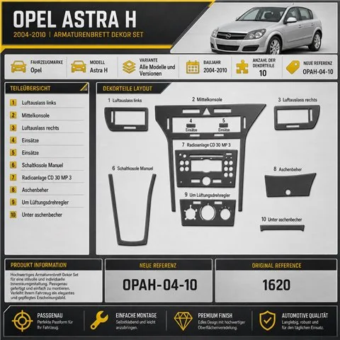 Opel Astra H 2004-2010 3D kit décoration intérieure tableau de bord 10 pièces