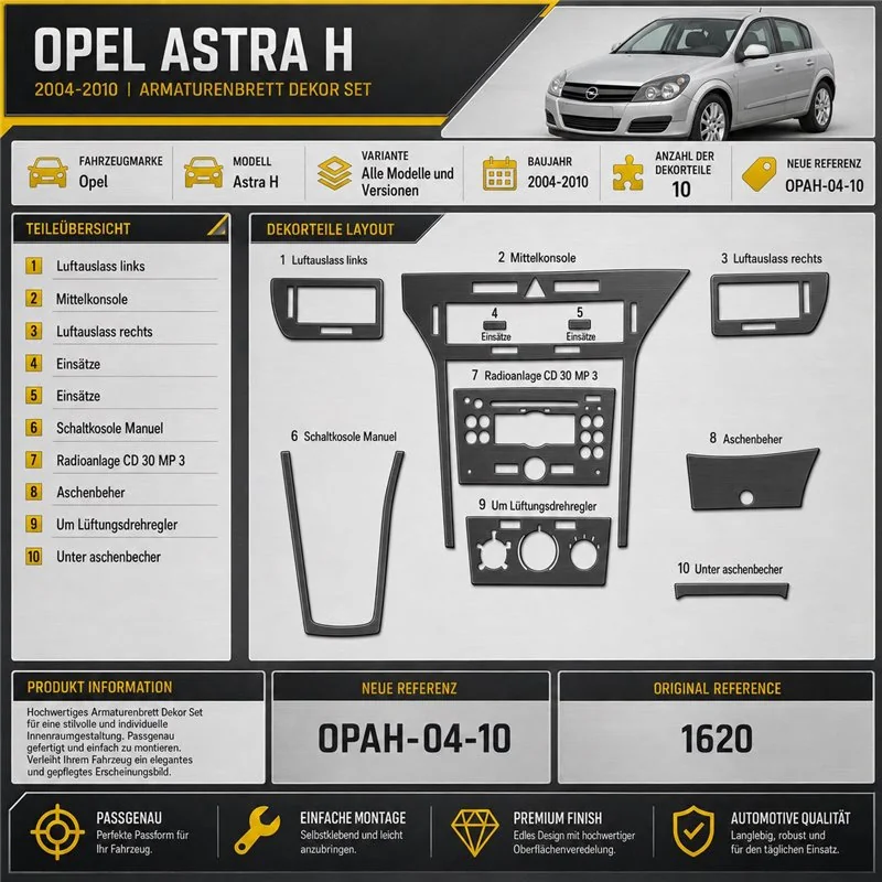 Opel Astra H 2004-2010 3D Cockpit Dekor Interieurleisten Set 10-teilig
