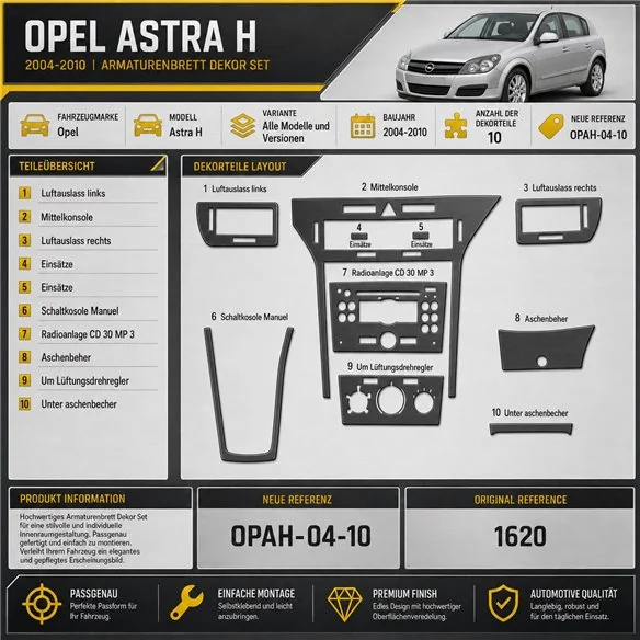 Opel Astra H 2004-2010 3D Cockpit Dekor Interieurleisten Set 10-teilig