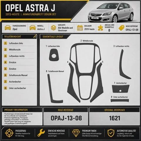 Opel Astra J 2013-UP 3D Interior Dashboard Trim Kit Dash Trim Dekor 8-Parts