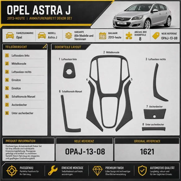 Opel Astra J 2013-heute 3D Cockpit Dekor Interieurleisten Set 8-teilig