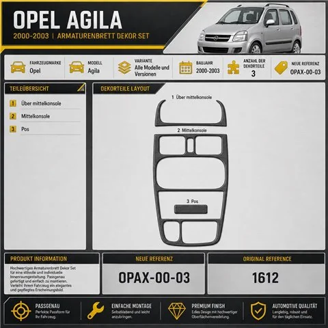 Opel Agila 2000-2003 3D Cockpit Dekor Interieurleisten Set 3-teilig