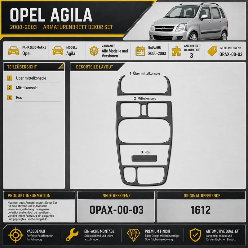Opel Agila 2000-2003 3D Cockpit Dekor Interieurleisten Set 3-teilig