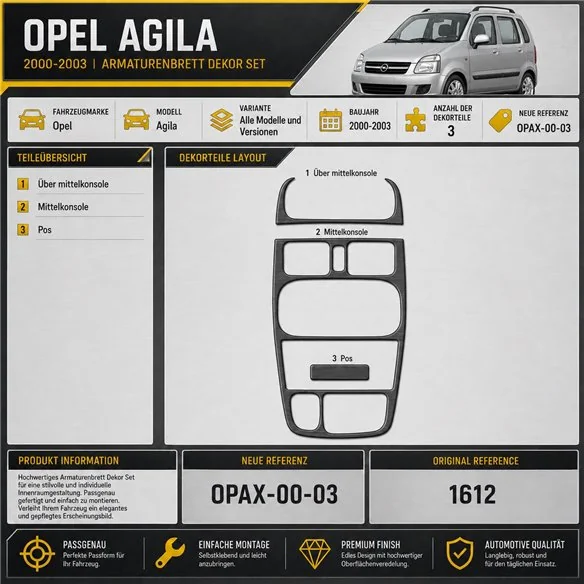 Opel Agila 2000-2003 3D interieur dashboard decoratieset dashboard decor 3-delen