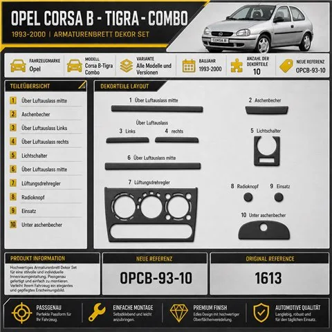 Opel Corsa B-Tigra ­ Combo 1993-2000 3D interieur dashboard decoratieset dashboard decor 10-delen