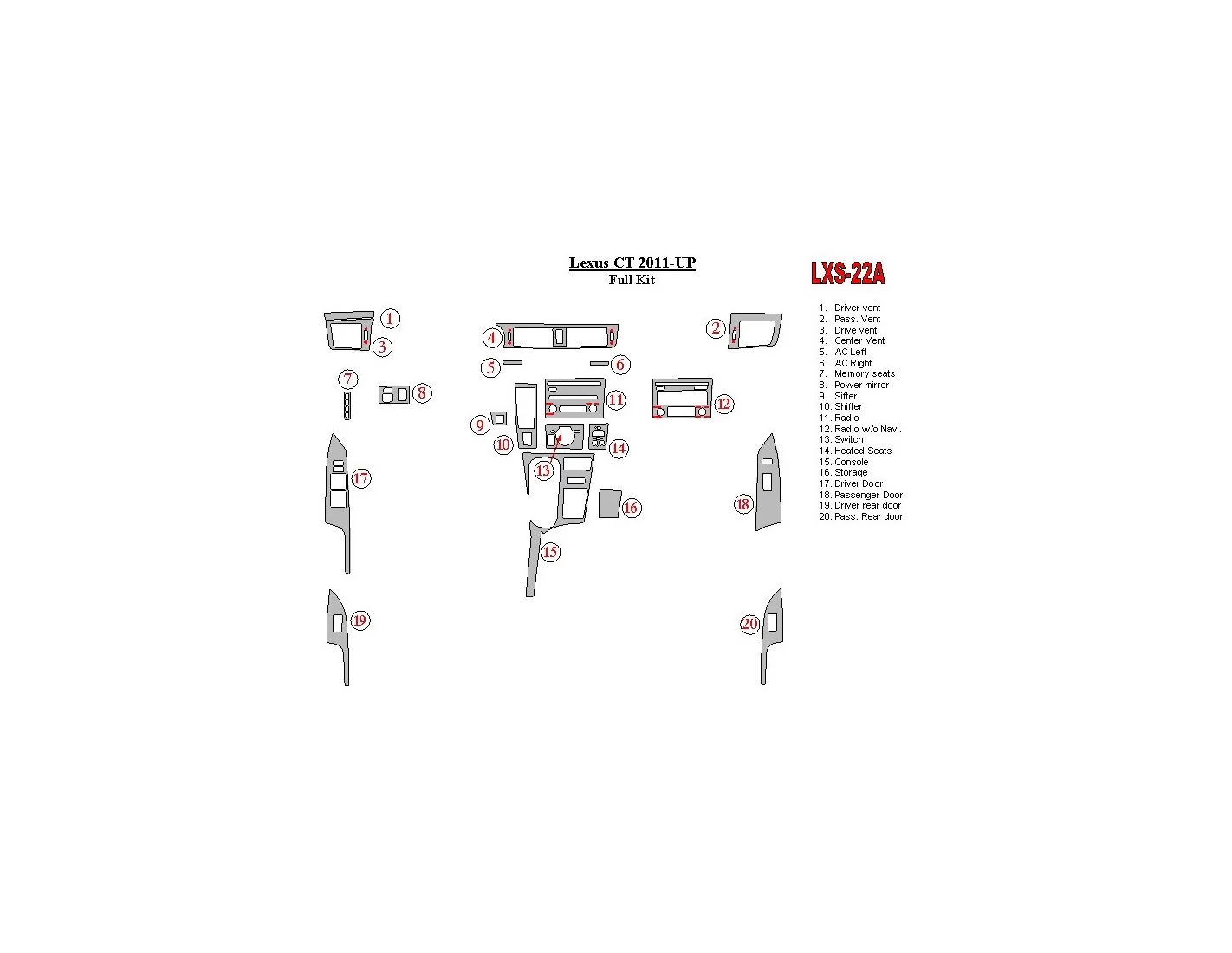 Lexus CT 2011-UP Interior BD Dash Trim Kit