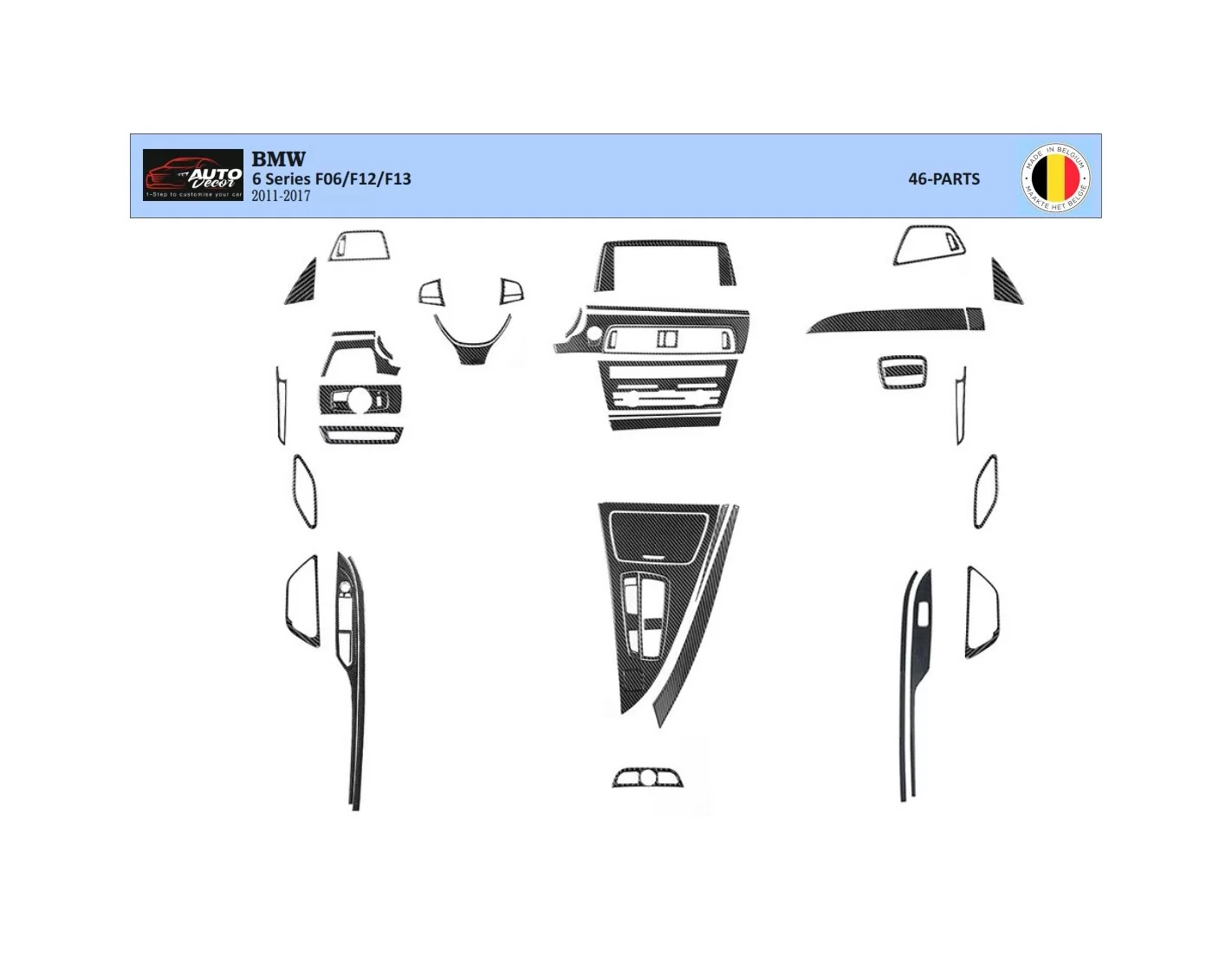 BMW 6-Series F12 F13 2011-2017 3D Decor de carlinga su interior del coche 46-Partes