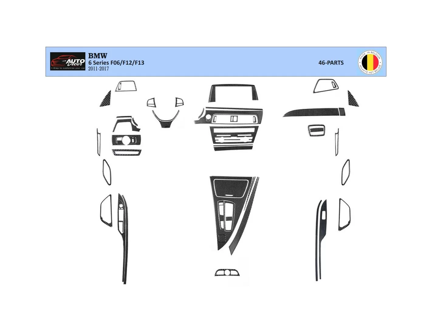 BMW 6-Series F12 F13 2011-2017 3D Interior Dashboard Trim Kit Dash Trim Dekor 46-Parts