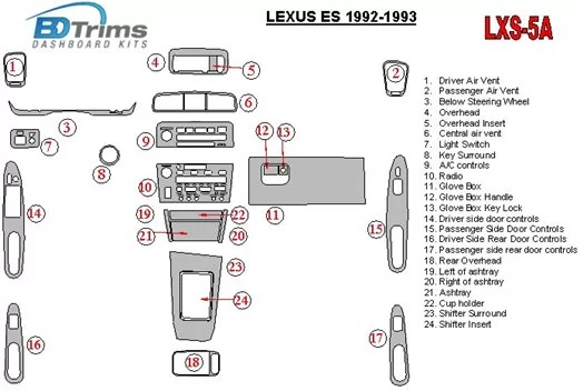 Lexus ES 1992-1993 Voll Satz, OEM Compliance BD innenausstattung armaturendekor cockpit dekor - 1- Cockpit Dekor Innenraum