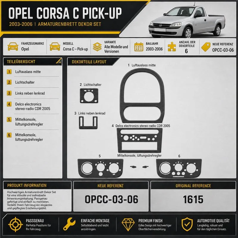Opel Corsa C – Pick-up 2003-2006 kit rivestimento cruscotto e interni 3D 6 pezzi