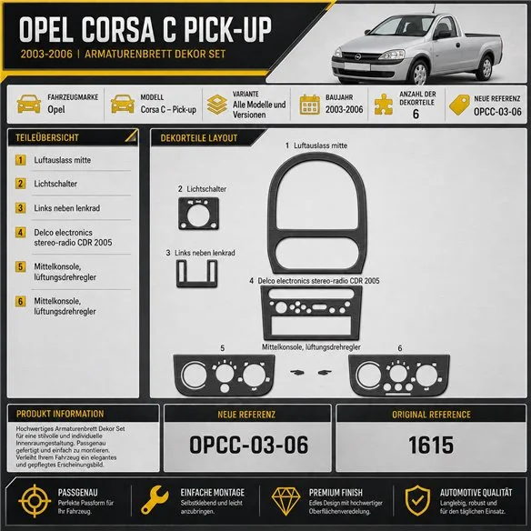 Opel Corsa C – Pick-up 2003-2006 3D interieur dashboard decoratieset dashboard decor 6-delen