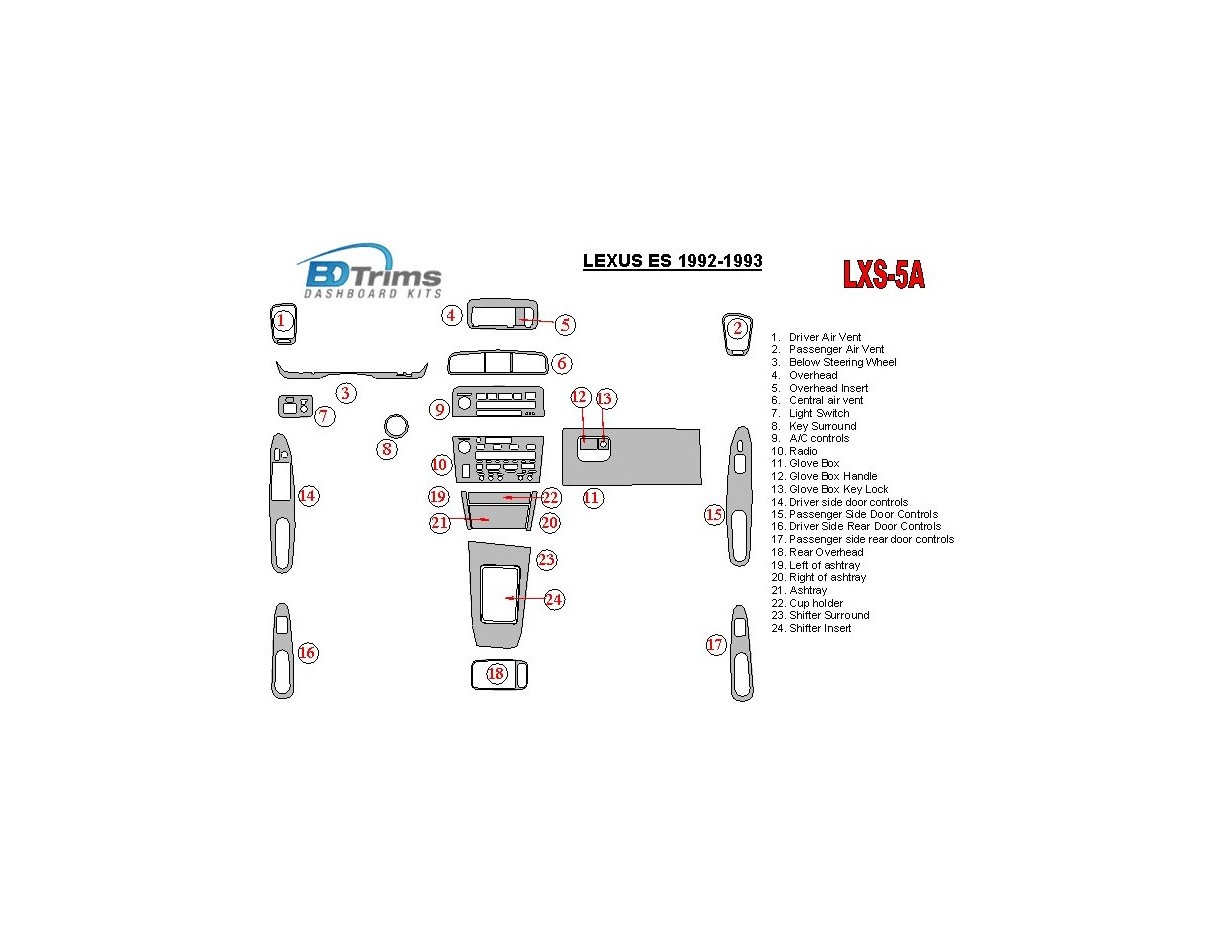 Lexus ES 1992-1993 Full Set, OEM Compliance Interior BD Dash Trim Kit