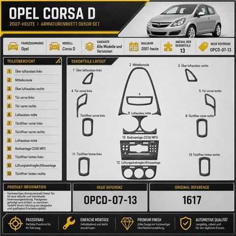Opel Corsa D 2007-heden 3D interieur dashboard decoratieset dashboard decor 13-delen 2