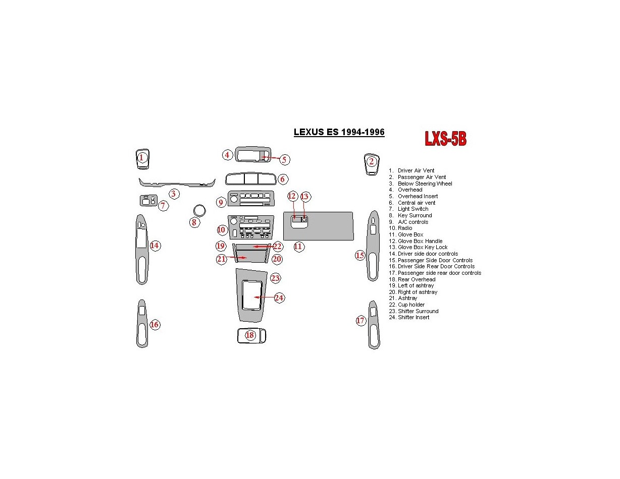 Lexus ES 1994-1996 Ensemble Complet, OEM Compliance BD Kit la décoration du tableau de bord - 1 - habillage decor de tableau de 