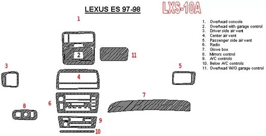 Lexus ES 1997-1998 Full Set, OEM Compliance BD Interieur Dashboard Bekleding Volhouder