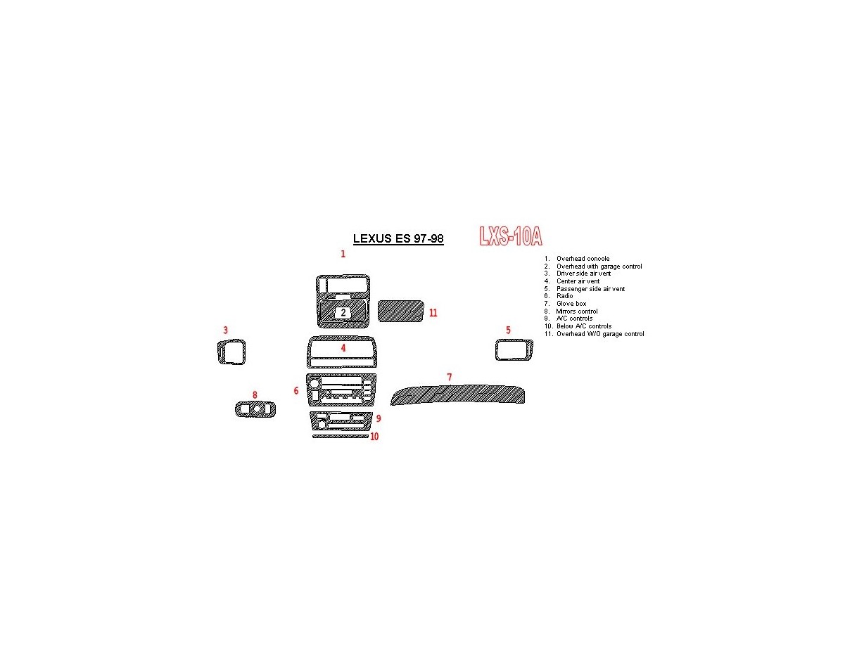 Lexus ES 1997-1998 Full Set, OEM Compliance Interior BD Dash Trim Kit