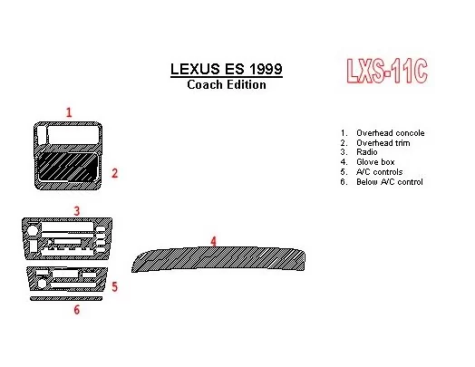 Lexus ES 1999-1999 Full Set, Coach Edition OEM Compliance BD Interieur Dashboard Bekleding Volhouder