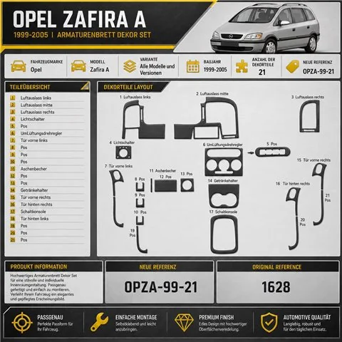 Opel Zafira A 1999-2005 3D Cockpit Dekor Interieurleisten Set 21-teilig