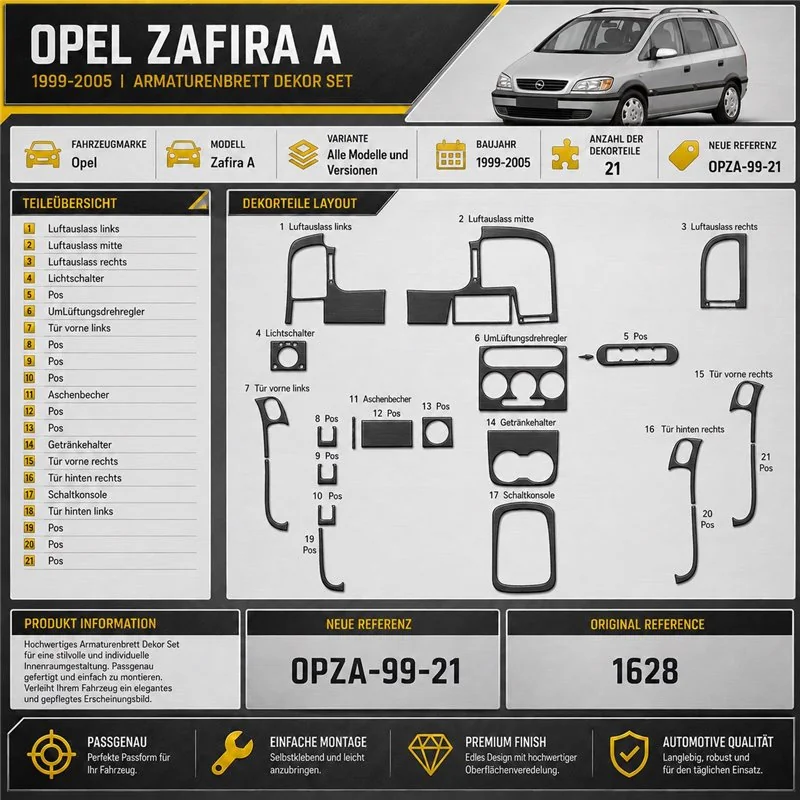 Opel Zafira A 1999-2005 3D interieur dashboard decoratieset dashboard decor 21-delen