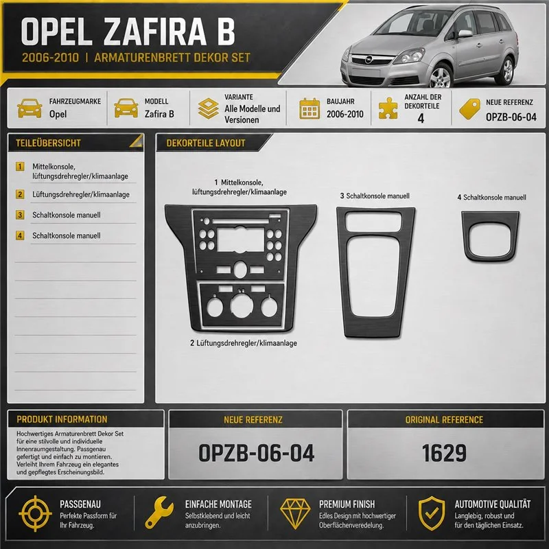 Opel Zafira B 2006-2010 kit 3D de molduras interiores para salpicadero 4 piezas