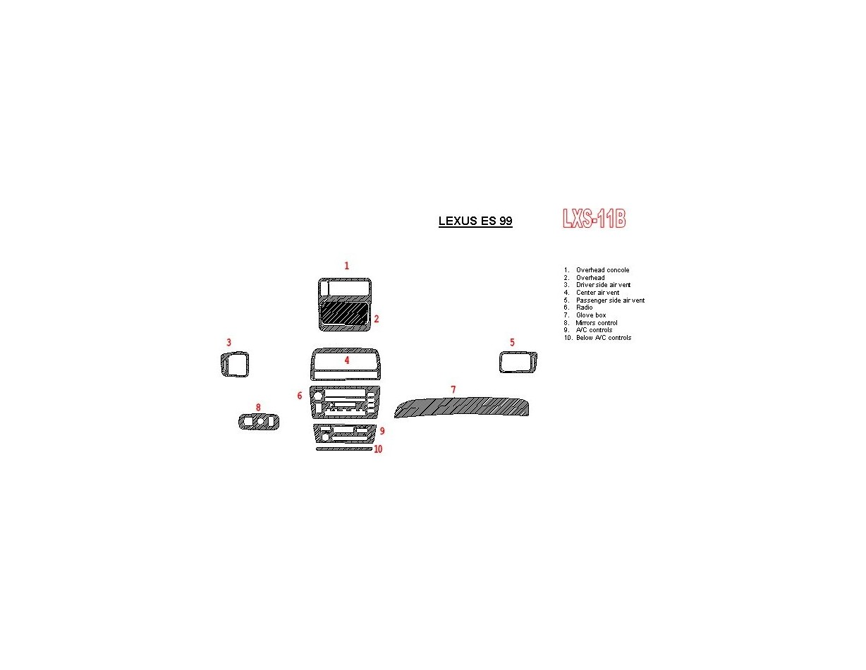 Lexus ES 1999-1999 Full Set, OEM Compliance Interior BD Dash Trim Kit