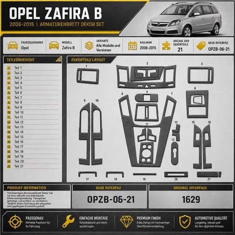 Opel Zafira B 2006-2015 3D interieur dashboard decoratieset dashboard decor 21-delen