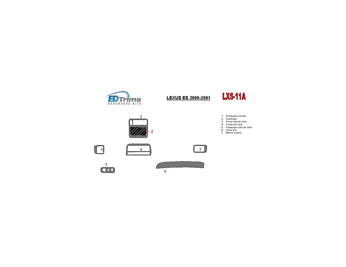 Lexus ES 2000-2001 Full Set, OEM Compliance BD Interieur Dashboard Bekleding Volhouder