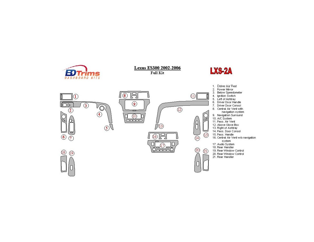 Lexus ES 2002-2006 Full Set BD Interieur Dashboard Bekleding Volhouder