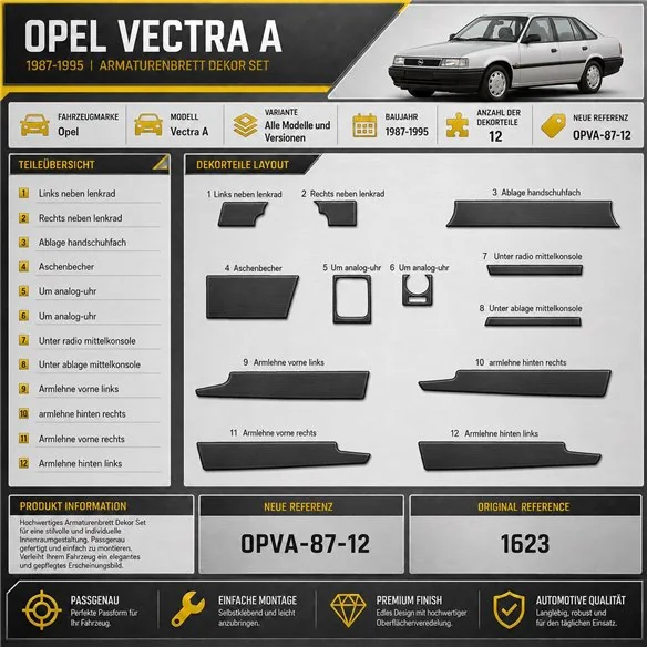 Opel Vectra A 1987-1995 3D interieur dashboard decoratieset dashboard decor 12-delen