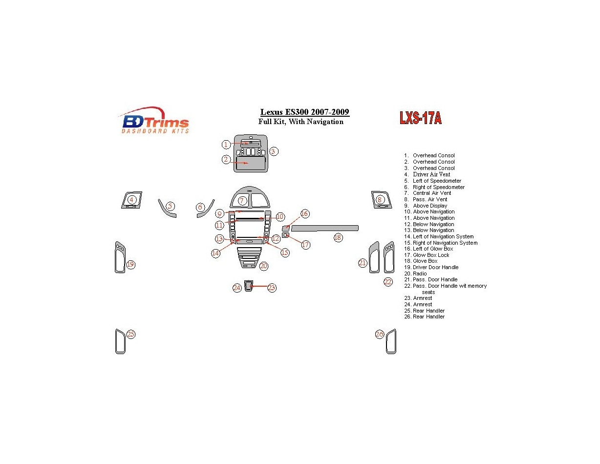 Lexus ES 2007-UP Full Set, With NAVI BD Interieur Dashboard Bekleding Volhouder