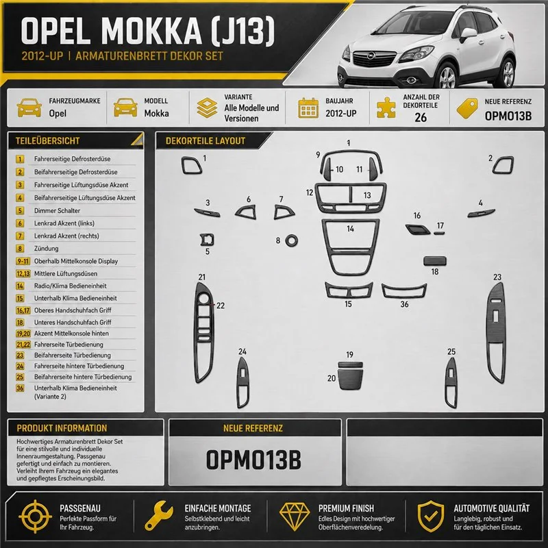 Opel Mokka ab 2012 3D Interior Dashboard Trim Kit Dash Trim Dekor 26-Parts