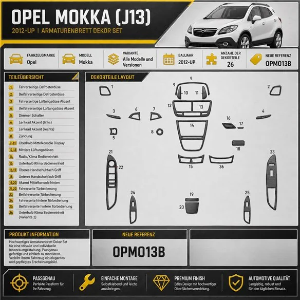 Opel Mokka vanaf 2012 3D interieur dashboard decoratieset dashboard decor 26-delen