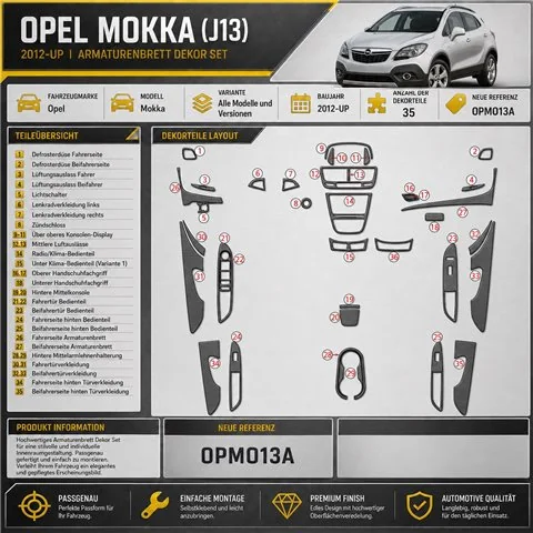 Opel Mokka ab 2012 kit 3D de molduras interiores para salpicadero 35 piezas