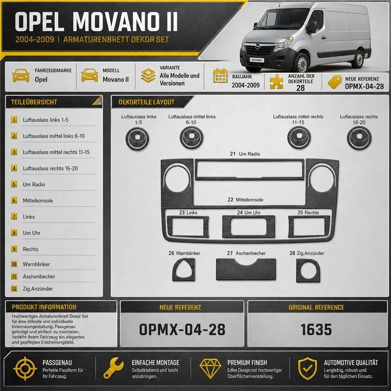 Opel Movano 2004-2009 3D Interior Dashboard Trim Kit Dash Trim Dekor 28-Parts