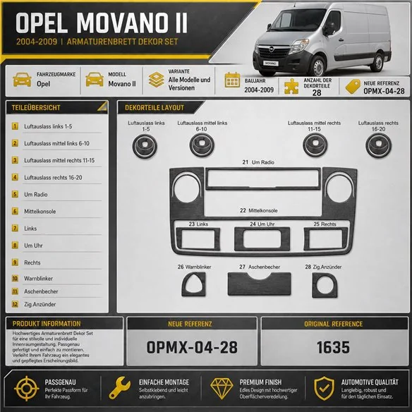 Opel Movano 2004-2009 3D Cockpit Dekor Interieurleisten Set 28-teilig