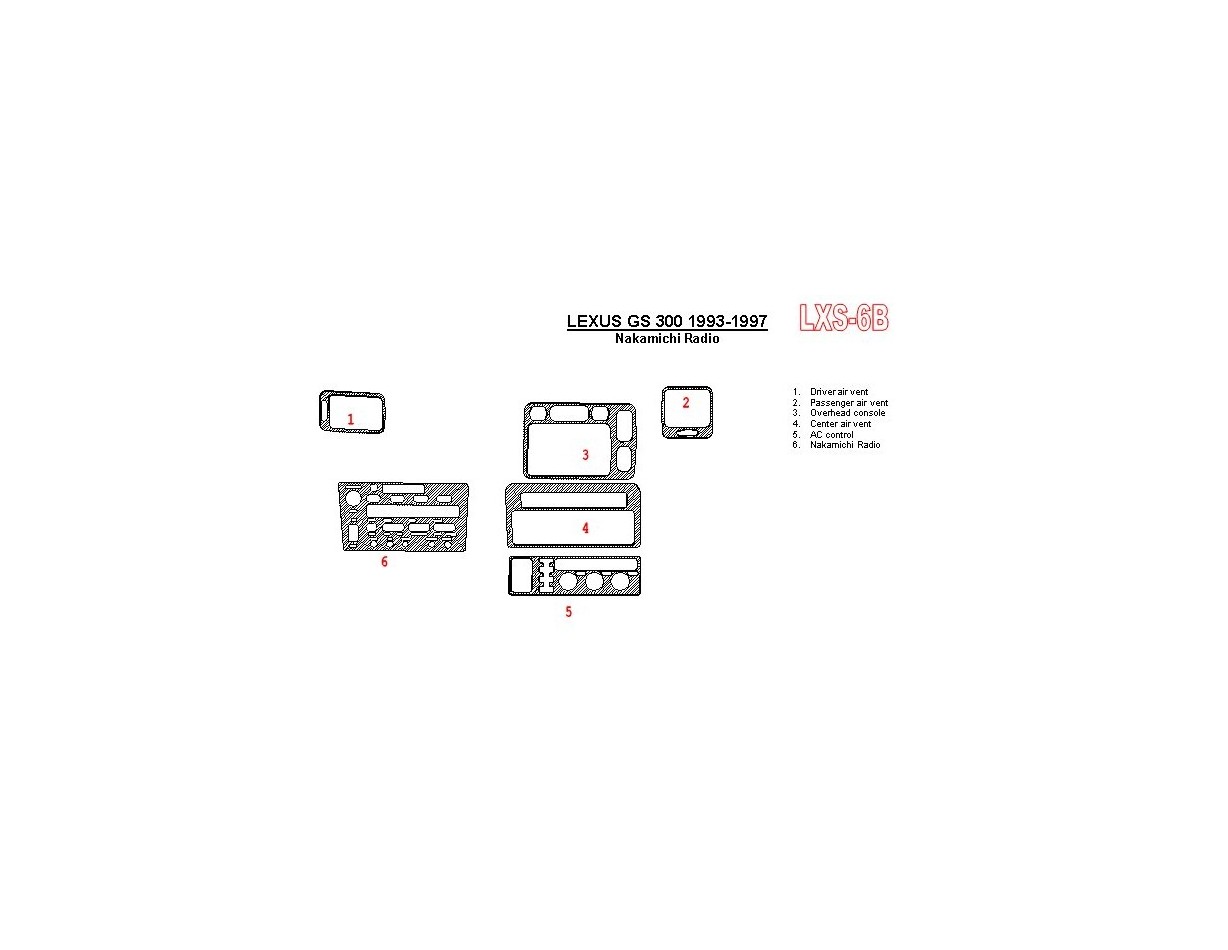 Lexus GS 1993-1997 Nakamichi Radio, OEM Compliance, 6 Parts set BD Kit la décoration du tableau de bord - 1 - habillage decor de