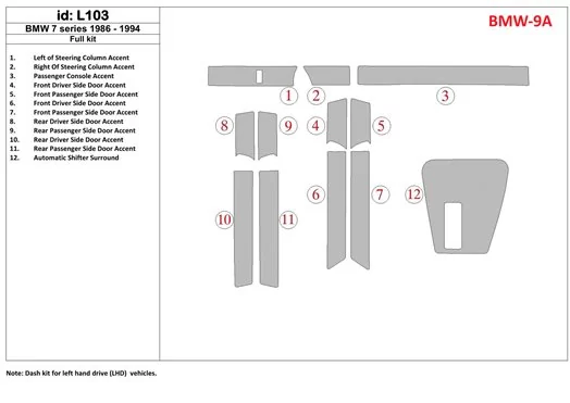 BMW 7 1986-1994 Full Set Interior BD Dash Trim Kit