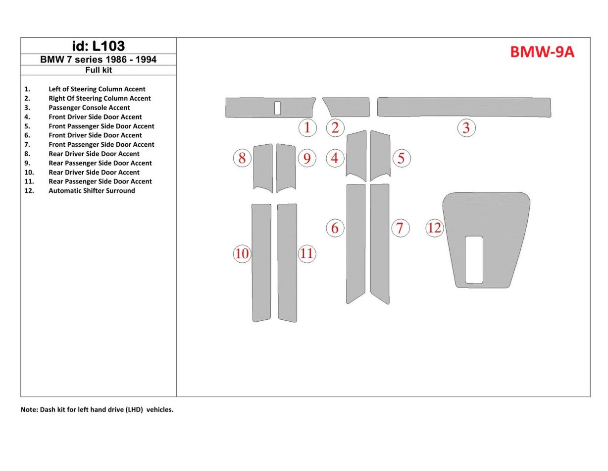 BMW 7 1986-1994 Full Set BD Interieur Dashboard Bekleding Volhouder