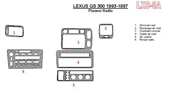Lexus GS 1993-1997 Pioneer Radio, OEM Compliance, 6 Parts set BD Kit la décoration du tableau de bord - 1 - habillage decor de t