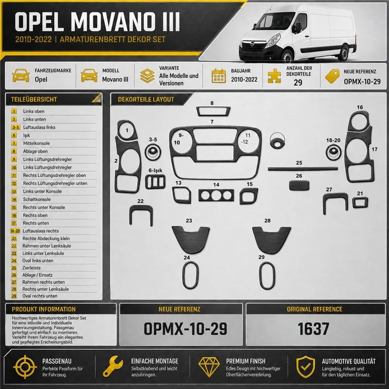 Opel Movano 2010-heute 3D Cockpit Dekor Interieurleisten Set 29-teilig