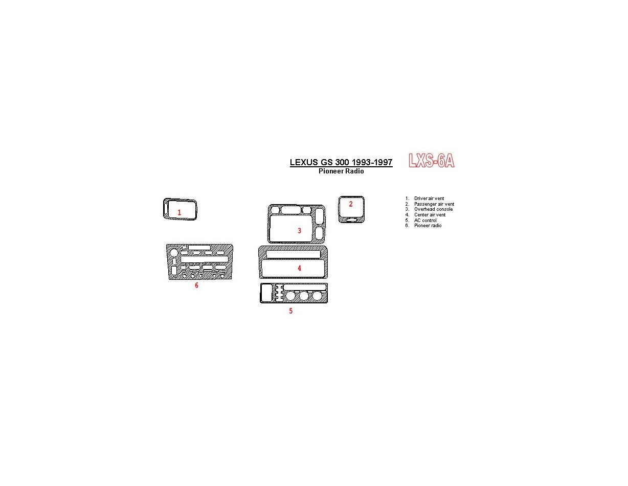 Lexus GS 1993-1997 Pioneer Radio, OEM Compliance, 6 Parts set BD Kit la décoration du tableau de bord - 1 - habillage decor de t