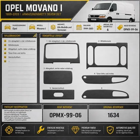 Opel Movano 1999-2003 3D interieur dashboard decoratieset dashboard decor 6-delen