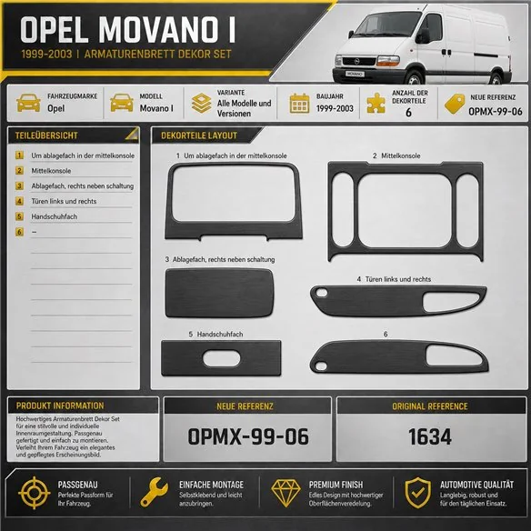 Opel Movano 1999-2003 3D Interior Dashboard Trim Kit Dash Trim Dekor 6-Parts