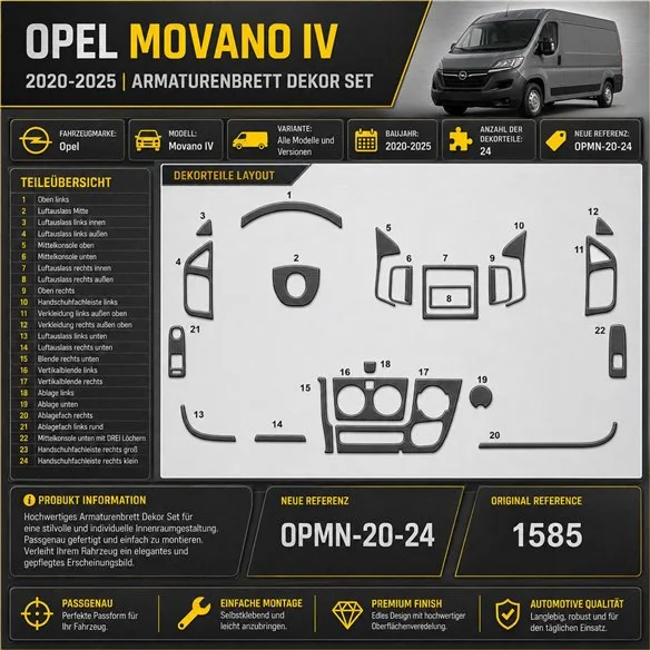 Opel Movano-Nissan Interstar 2002-Actualidad kit 3D de molduras interiores para salpicadero 6 piezas