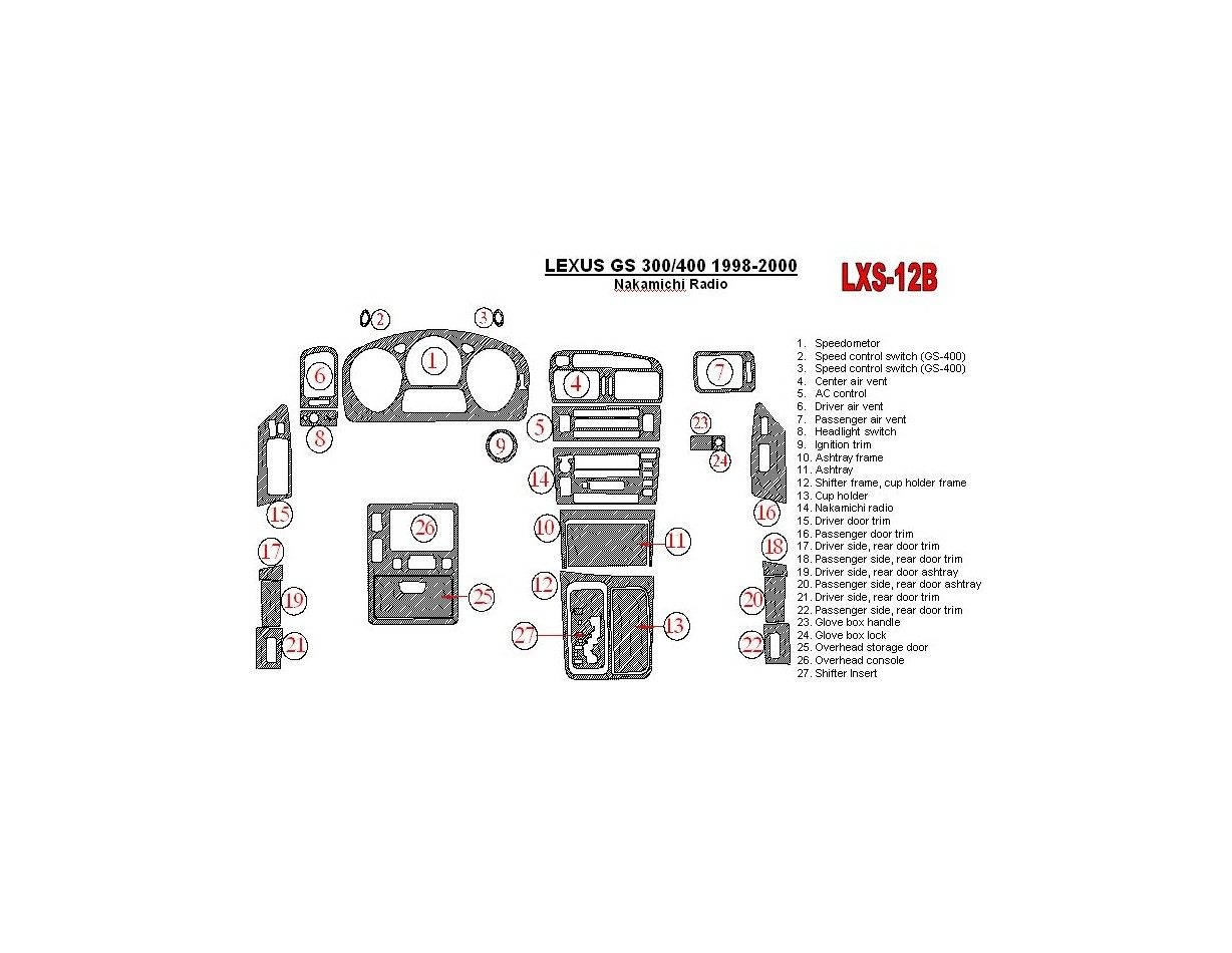 Lexus GS 1998-2000 Nakamichi Radio, OEM Compliance, 26 Parts set BD Kit la décoration du tableau de bord - 1 - habillage decor d