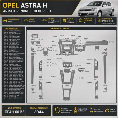 Opel Astra-H kit décoration intérieure tableau de bord 52 pièces
