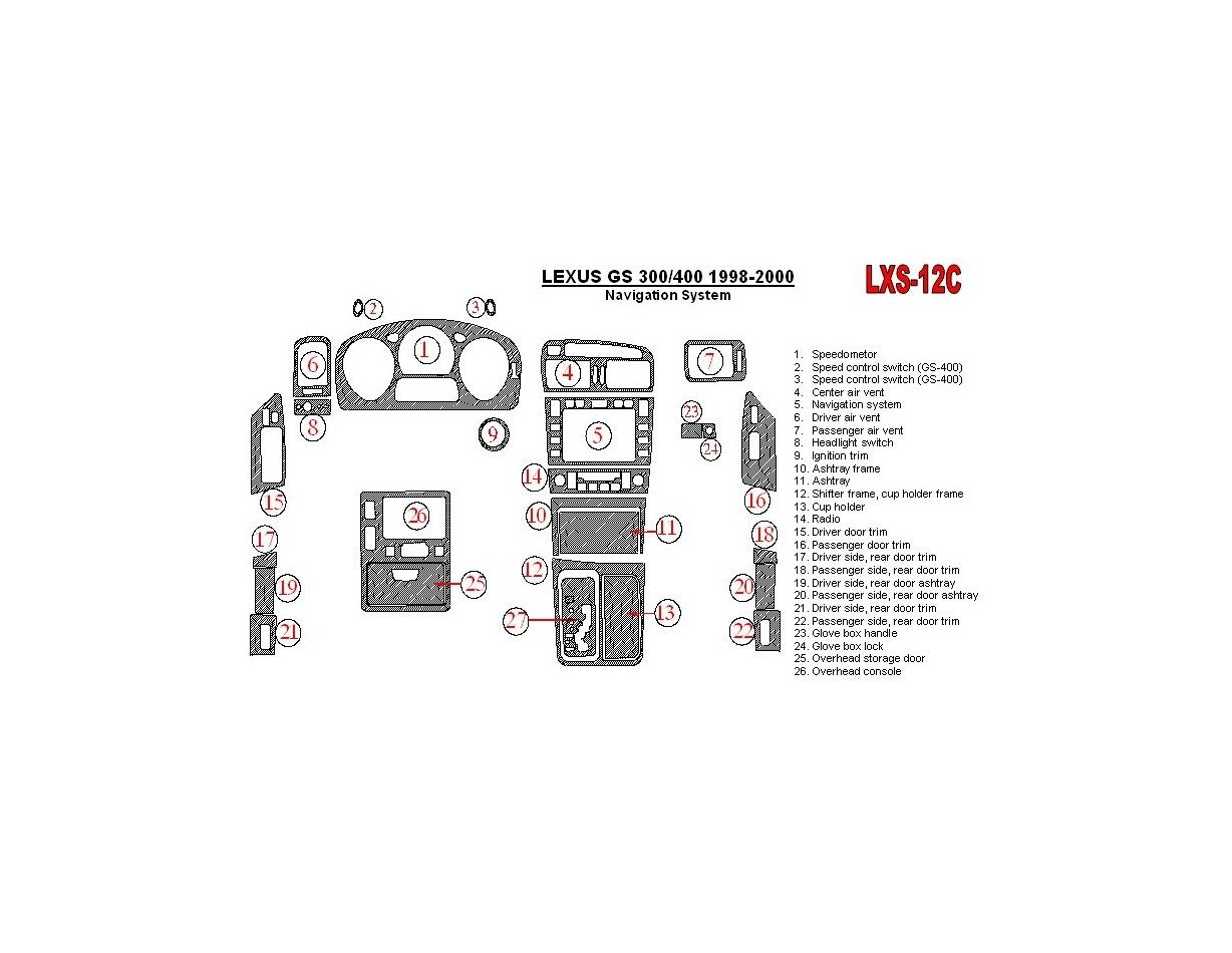 Lexus GS 1998-2000 Navigation system, OEM Compliance, 26 Parts set BD innenausstattung armaturendekor cockpit dekor - 1- Cockpit