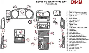 Lexus GS 1998-2000 Pioneer Radio, OEM Compliance,26 Parts set Interior BD Dash Trim Kit