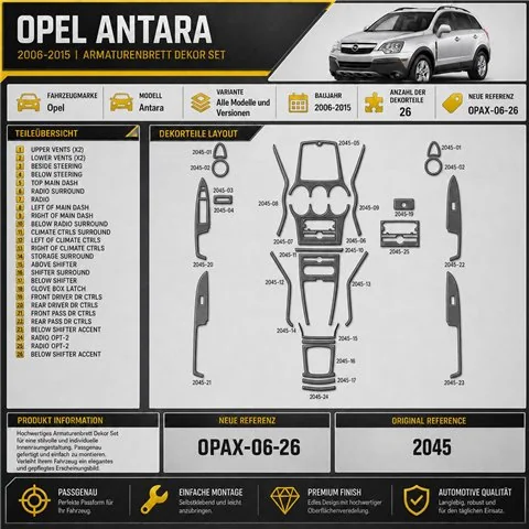 Opel Antara 2006-2015 kit de molduras interiores para salpicadero 26 piezas